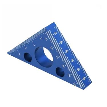 Imagem de Régua triangular isósceles de liga de alumínio azul com escalas duplas