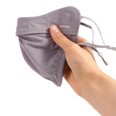 Imagem de Máscara facial de seda gelada, proteção solar, FPS 50+, proteção facial UV, respirável, máscara feminina para pesca, caminhadas, ciclismo (cinza escuro)