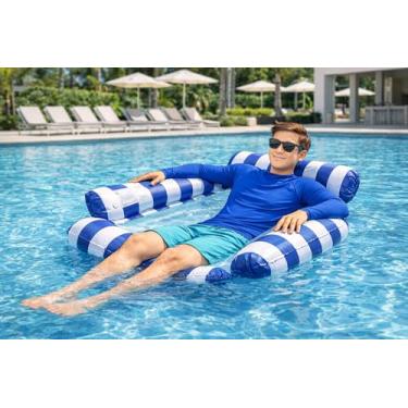 Imagem de Boia Cama Cadeira Flutuante para Piscina – Rede Inflável Reclinável em PVC com Malha, 120x120cm, Cor Aleatória (Masculina)