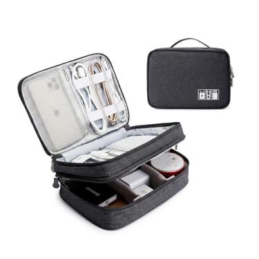 Imagem de Organizador de viagem Mygreen Electronics, capa de acessórios eletrônicos à prova de água, bolsa de armazenamento portátil com cabo de camada dupla para cabo, carregador, pen drive, telefone, iPad mini, cartão SD, presentes para ele, preto