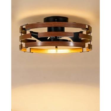Imagem de Roomratv Ventilador de teto para casa de fazenda com montagem embutida de luzes, ventilador de teto sem lâminas com gaiola de 50 cm com controle remoto, pequeno ventilador fechado luminárias de baixo