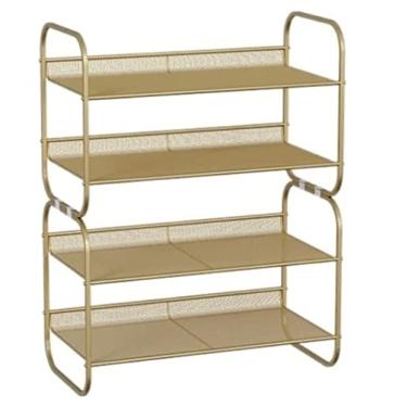 Imagem de Prateleira de sapato, organizador de sapato, 4 níveis, empilhável, resistente, organizador de armazenamento de sapatos de malha de metal para entrada, sala de estar, suporte de sapatos (cor: preto