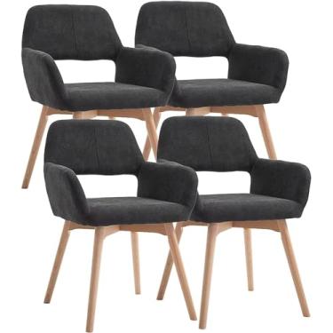 Imagem de Cadeira de jantar ergonômica com design curvado, conjunto de 4 cadeiras de cozinha, cadeira de maquiagem com pernas de madeira maciça, poltrona estofada de lazer