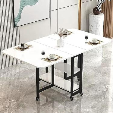 Imagem de Mesa de jantar dobrável moderna, mesa de jantar de folhas caídas, mesa de cozinha expansível com 6 rodas, mesa de jantar com economia de espaço, dobrável em 3 formas, para cozinha, quarto, sala de
