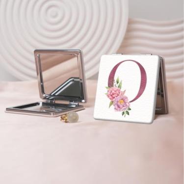 Imagem de Espelho de maquiagem portátil Flower Alphabet Series, mini espelho portátil dobrável, espelho de contorno quadrado portátil de dupla face, adequado para todos em qualquer ocasião