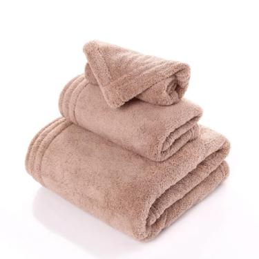 Imagem de THJKUPO Toalha de banho de veludo coral com borda de bloqueio conjunto de 3 peças