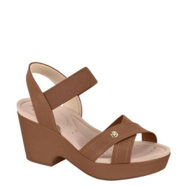 Imagem de Sandália Feminino Salto Alto Anabela Conforto Modare 7137117, Avelã, 3
