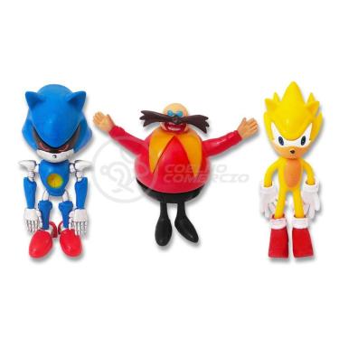 Imagem de Cartela Sonic The Hedgehog 3 Bonecos Dr Eggman Metal Sonic E Super Sonic Action Figure Miniatura