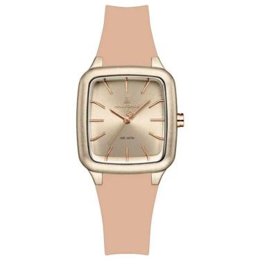 Imagem de Relogio Feminino Design Quadrado Casual Simples Impermeavel Pulseira Silicone Rosa Claro