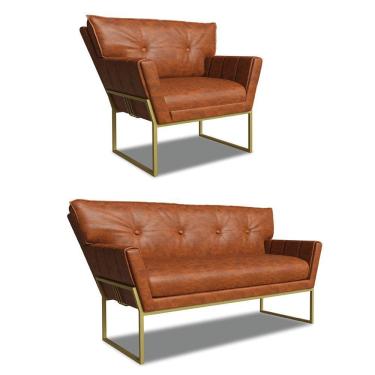 Imagem de Namoradeira E Poltrona Industrial Dour Anitta Sintético Pu D03 - D'rossi Cor Nozes