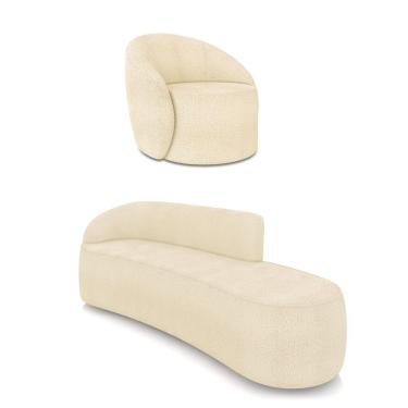 Imagem de Sofá 4 Lugares Orgânico 220cm Morgan E Poltrona Lua Bouclê Bege D03 - D'rossi