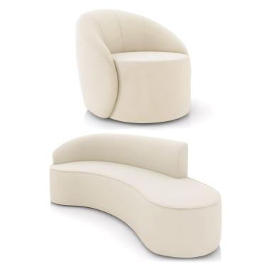 Imagem de Sofá 4 Lugares Orgânico 220cm Morgan E Poltrona Lua Veludo Bege D03 - D'rossi