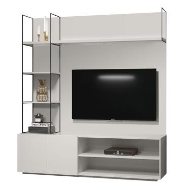 Imagem de Estante Home Theater Helsinque Univ 180 Cm Laca Cinza Claro Off White Brilhante
