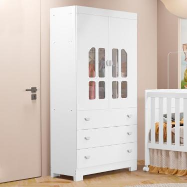 Imagem de Guarda Roupa Infantil New Katatau 2 Portas E 3 Gavetas Branco Brilho - Reller Móveis Branco Brilho