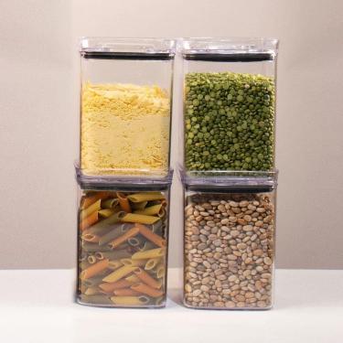 Imagem de Kit 4 Potes Hermético Transparente Quadrado 1L Para Granel Cereais Alimentos