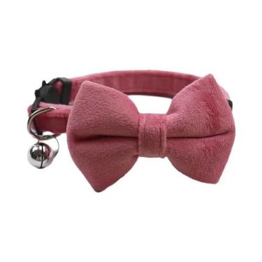 Imagem de Coleira De Veludo Em Cor Sólida Para Gatos Com Laço, Fivela De Seguran