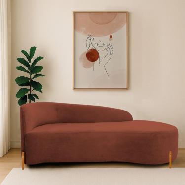 Imagem de Divã Recamier Orgânico França 140cm Lado Dir Pés De Madeira Bouclé Terracota