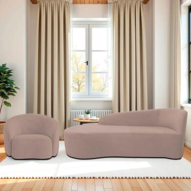 Imagem de Kit Divã Recamier Orgânico França 160cm Lado Esquerdo E Poltrona Amore Linho Rosê