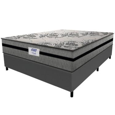 Imagem de Cama Box Casal Queen Colchão Gazin Com Molas Ensacadas Rubi 158x198x70cm Suede Cinza/preto Cinza