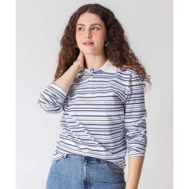 Imagem de Blusa Polo Feminino Listrado Manga Longa Marisa Off Wh-21091, Off whit