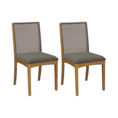 Imagem de Cadeira Sala De Jantar Lara 2cmm007ca Premium Madeira Maciça Kit 2 Un Carvalho/linho Escuro/tela Grafite - Kappesberg