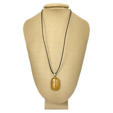 Imagem de Colar Em Couro Grego E Prata Citrino Grande Oval