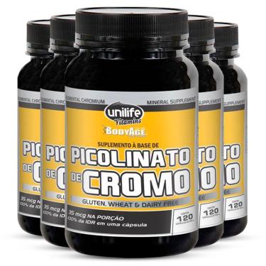 Imagem de Kit 5 Picolinato De Cromo Unilife 120 Cápsulas