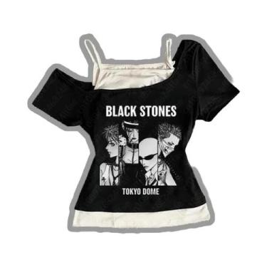 Imagem de Camiseta Feminina Vintage Anos 90 Punk Gótico Emo Y2K Com Suspensórios