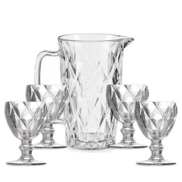 Imagem de Conjunto Jarra E 4 Taças Diamante Clear Vidro Bico De Jaca - Class Hom
