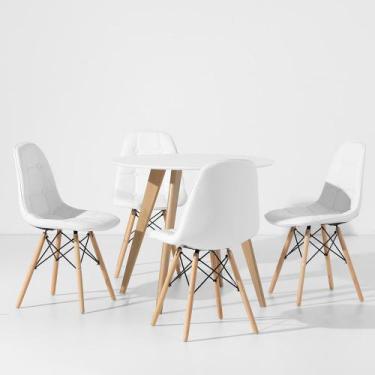 Imagem de Conjunto Mesa Square Redonda Branco Fosco 88cm com 4 Cadeiras Eiffel B