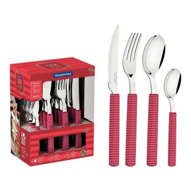 Imagem de Faqueiro Tramontina Casa Natal Lâminas Inox Cabos Viva Magenta 16 Peças Tramontina