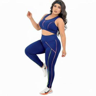 Imagem de Conjunto Fitness Feminino Calça Legging Top Plus Size - WM, G1, Azul