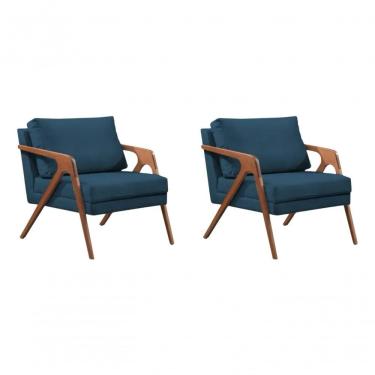 Imagem de Poltrona Decorativa Mona Luxo Base De Madeira Maciça Sala Recepção Veludo Azul Marinho Do Lar Móveis E Decoração