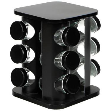 Imagem de Porta Temperos Vertical Preto 12 Potes Em Aço Inox E Abs – Organizador De Cozinha Moderno E Compacto