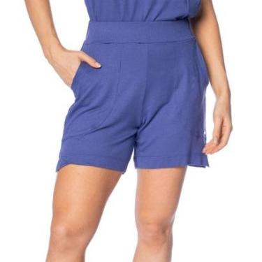 Imagem de Bermuda Feminina Bruna e Bia Malha Vicenza com Bolsos Azul-Feminino