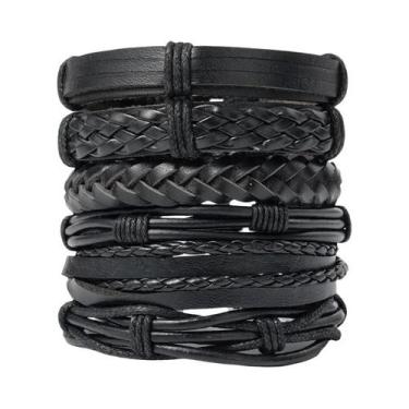 Imagem de Pulseira Masculina De Couro Vintage Estilo Punk DIY Com Múltiplas Cama