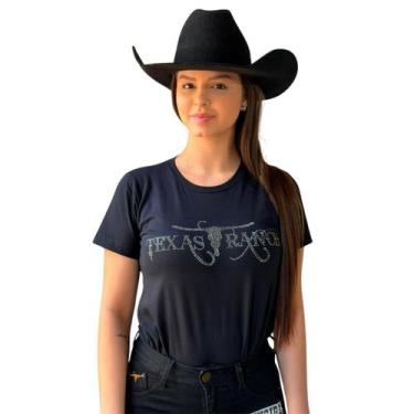 Imagem de Camiseta Feminina Preta Estampada Brilhos Texas Ranch Moda Country Alg