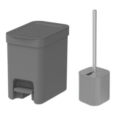 Imagem de Kit Lixeira 6 L + Escova Sanitária Banheiro Lavabo Dual - Ou, Chumbo