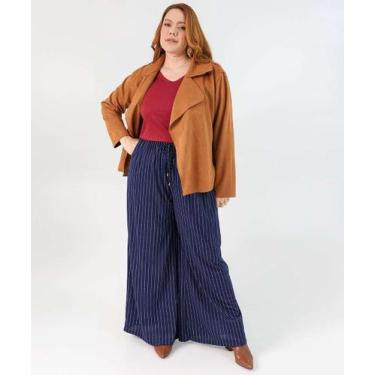 Imagem de Calça Plus Size Feminina Pantalona Listrada Marisa Azu-18025, Azul, G2