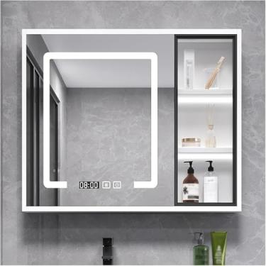 Imagem de Armário de banheiro com espelho iluminado, armários de remédios montados na parede, com desembaçamento, com grande espaço de armazenamento, adequado para corredores, quartos, branco, 58 cm