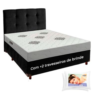 Imagem de Kit Cama Box + Cabeceira + Colchão Casal ISO100 Confort Premium + 2 Travesseiros Ortobom