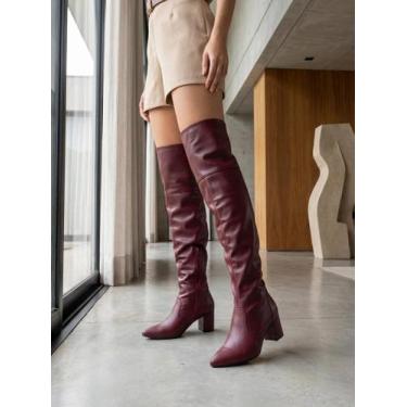 Imagem de Bota Over Vermelho Bordô Cano Super Longo Salto Grosso - Lirom, Bordô,