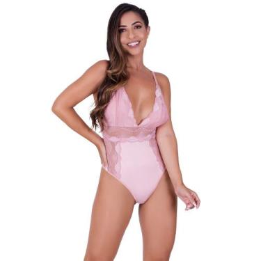 Imagem de Body Fio Sem Bojo em Renda de Poliamida e Tecido Cor:RomanceTamanho:G 