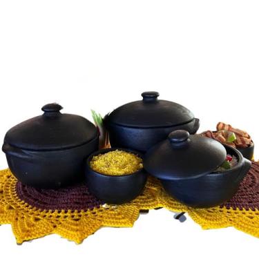 Imagem de Kit Panelas de Barro Capixaba 1L 2L 3L com 2 Cumbucas Artesanal para M