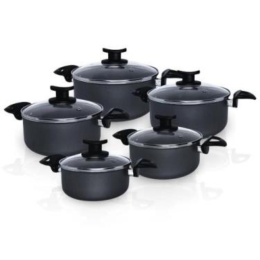 Imagem de Jogo Panelas Caçarola Teflon Antiaderente 5 Pç Tampa Vidro - Linha Pre