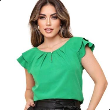 Imagem de Blusinha Evangélica Crepinho Social Feminina Cores Lisas Cor:Verde Ban