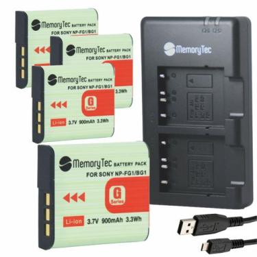 Imagem de Kit 4 Baterias NP-BG1/FG1 MemoryTec + Carregador Duplo Compatível com 