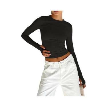 Imagem de Camisetas Femininas Slim Fit De Manga Longa Y2K, Pulôveres Casuais Bás