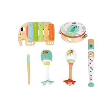 Imagem de Instrumento Infantil Brinquedo Musical Educativo Tooky Toy 5 Peças em Madeira Sustentável