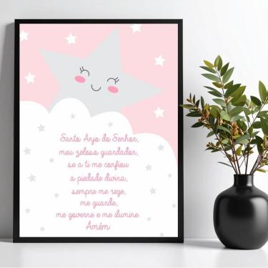 Imagem de Quadro Infantil Santo Anjo - Estrelinha Cinza 45x34cm
